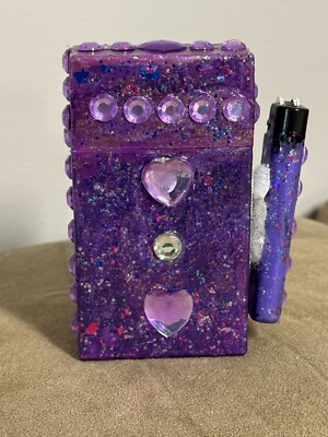 cigarette case purple Hard Box Full Pack Cigarette Case (Purple) - Flip Top w/Matching Lighter