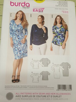 Burda Pattern 6785 Easy Tops Dresses Sizes 18 20 22 24 26 28 UNCUT