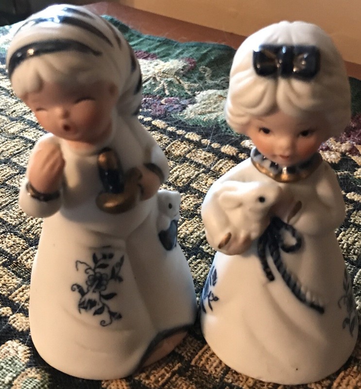 Vintage Jasco Royal Majestic Bisque Porcelain Bell Figurine Blue And White Lot 2