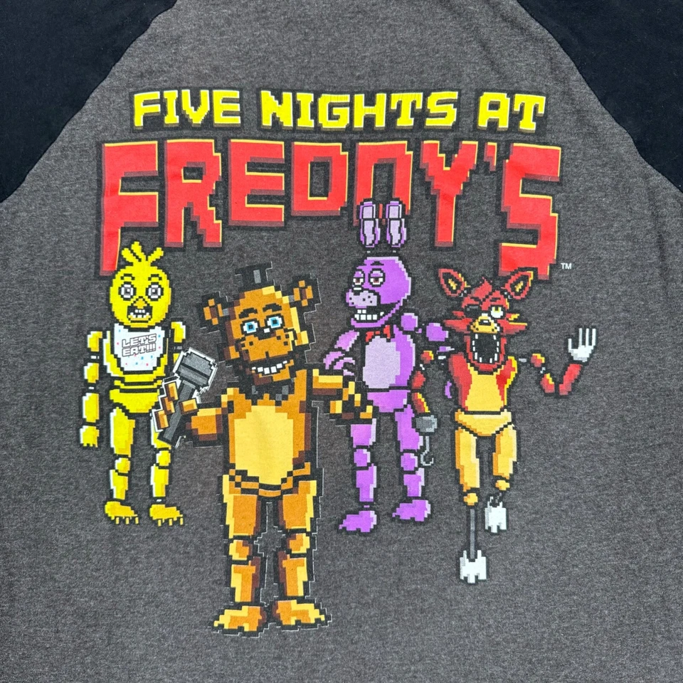 Five Nights at Freddys T Shirt Youth Size L Gray Long Sleeve Baseball Raglan Boy - Image 2 of 4