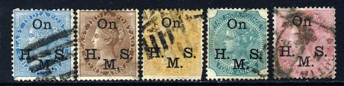 INDIEN QV 1874-82 OFFIZIELLE überdruckt O.H.M.S. Gruppe SG O31 bis SG O35 FU