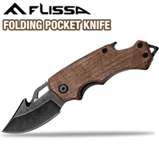 Flissa Mini Folding Pocket Knife 2.5" Stainless Steel EDC Drop Point Blade Knife