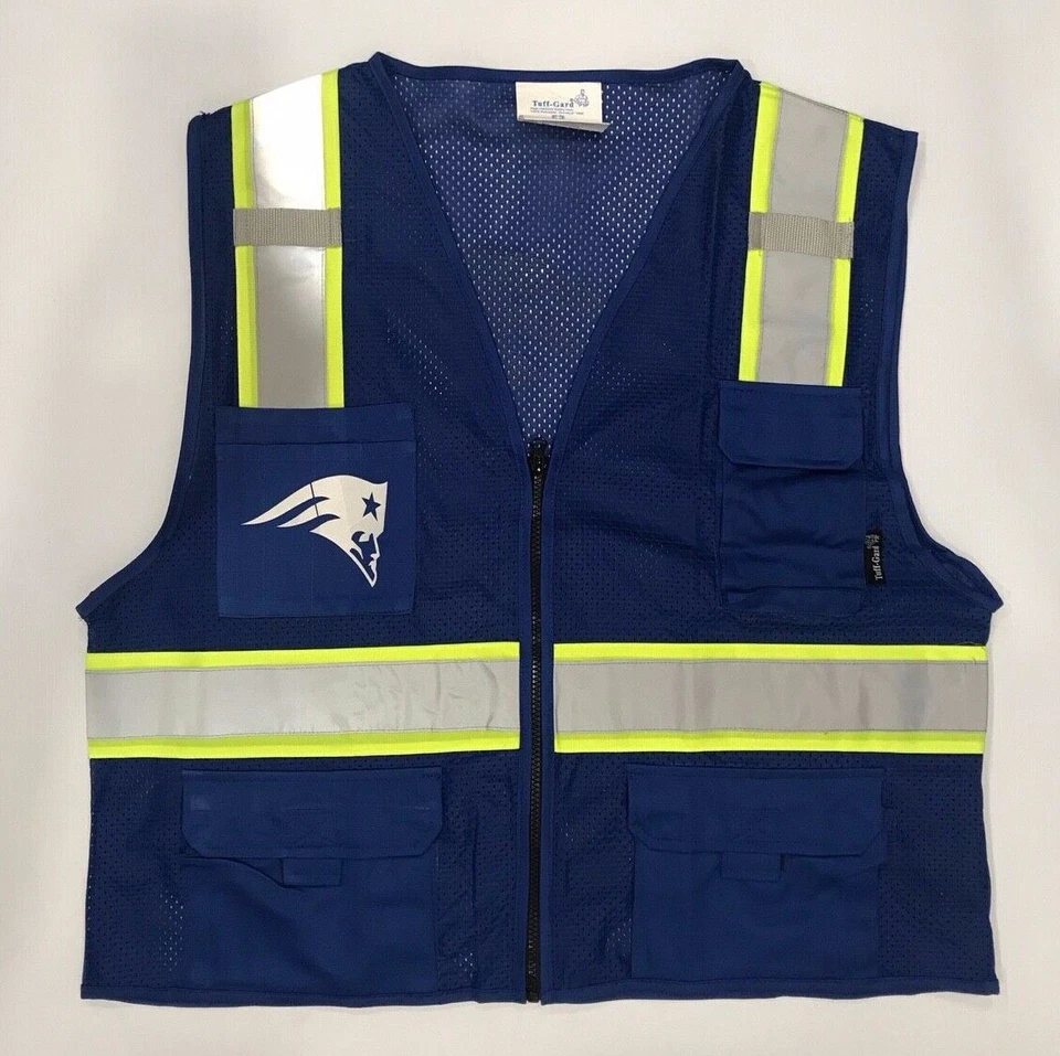 🏈 NUEVOS PATRIOTAS DE INGLATERRA 🏈 CHALECO DE SEGURIDAD REFLECTANTE AZUL CON REFLECTANTE PLATEADO Foto 3 de 3