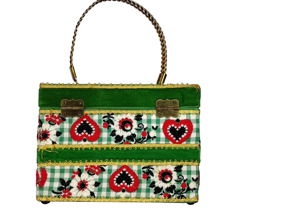1970s Billie Ross of the Palm Beaches green with hearts and flowers Purse - Image 2 of 4