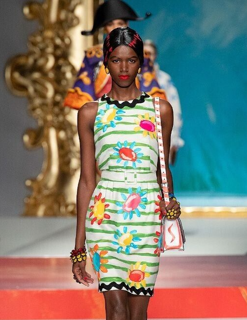 Moschino COUTURE STRIPED RIC RAC FLORAL 2020 RUNWAY US BELTED