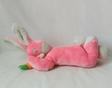 Vintage Pink Sleeping Bunny Carrot Plush 12" Laying Down Superior Toy Novelty