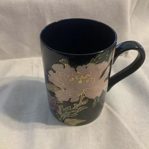 VINTAGE 1970's FITZ & FLOYD CLOISONNE PEONY COFFEE MUGS Set Of 5