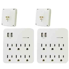 2 Pack 6 Outlet Surge Protector Electrical Outlet Power Splitter w/ 2 USB Ports