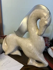 VINTAGE JARU LIKE Off-WHITE / SILVER CERAMIC ART DECO HORSE SCULPTURE