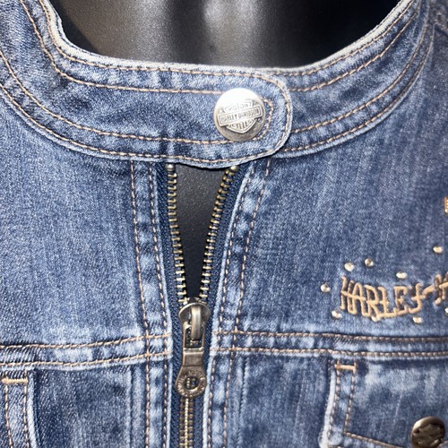 Ladies VTG T Harley-Davidson Embroidered & Rinestone Denim motorcycle Jacket XL - Picture 5 of 16