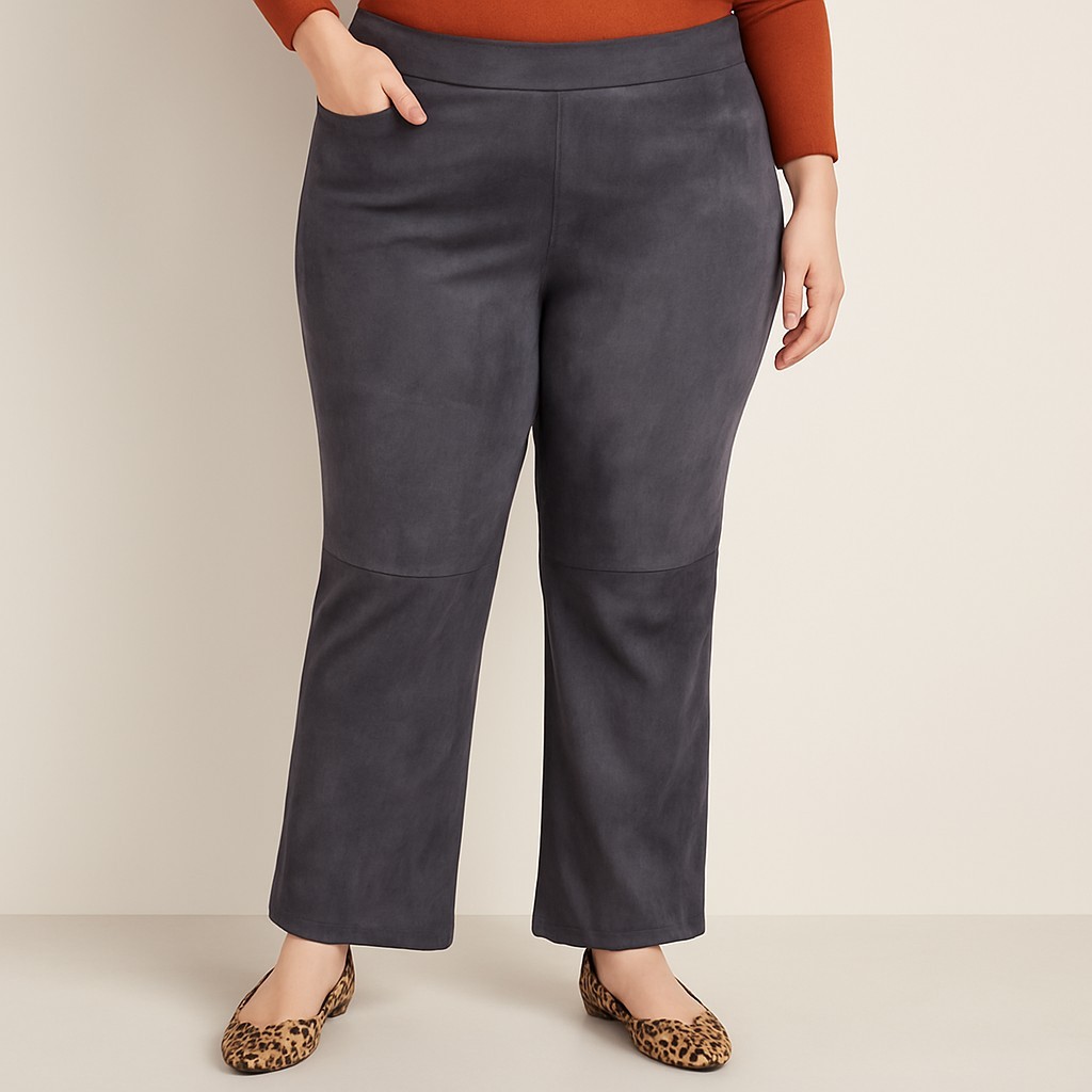 SOFT SURROUNDINGS Faux Suede Pull On Bootcut Pants Seams Autumn Fall Gray SZ 3X