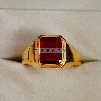 Garnet Emerald Cut With 14k Yellow Gold Ring For Men's #B748 #