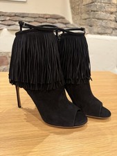 Miu Miu Ankle Boots Fransen Damen Gr. 40 Schwarz Veloursleder – Neu – NP 950 €