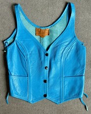 Womens Biker Genuine Soft Lamb Leather BLUE Motorcycle Vest Side Lace MEDIUM Ex