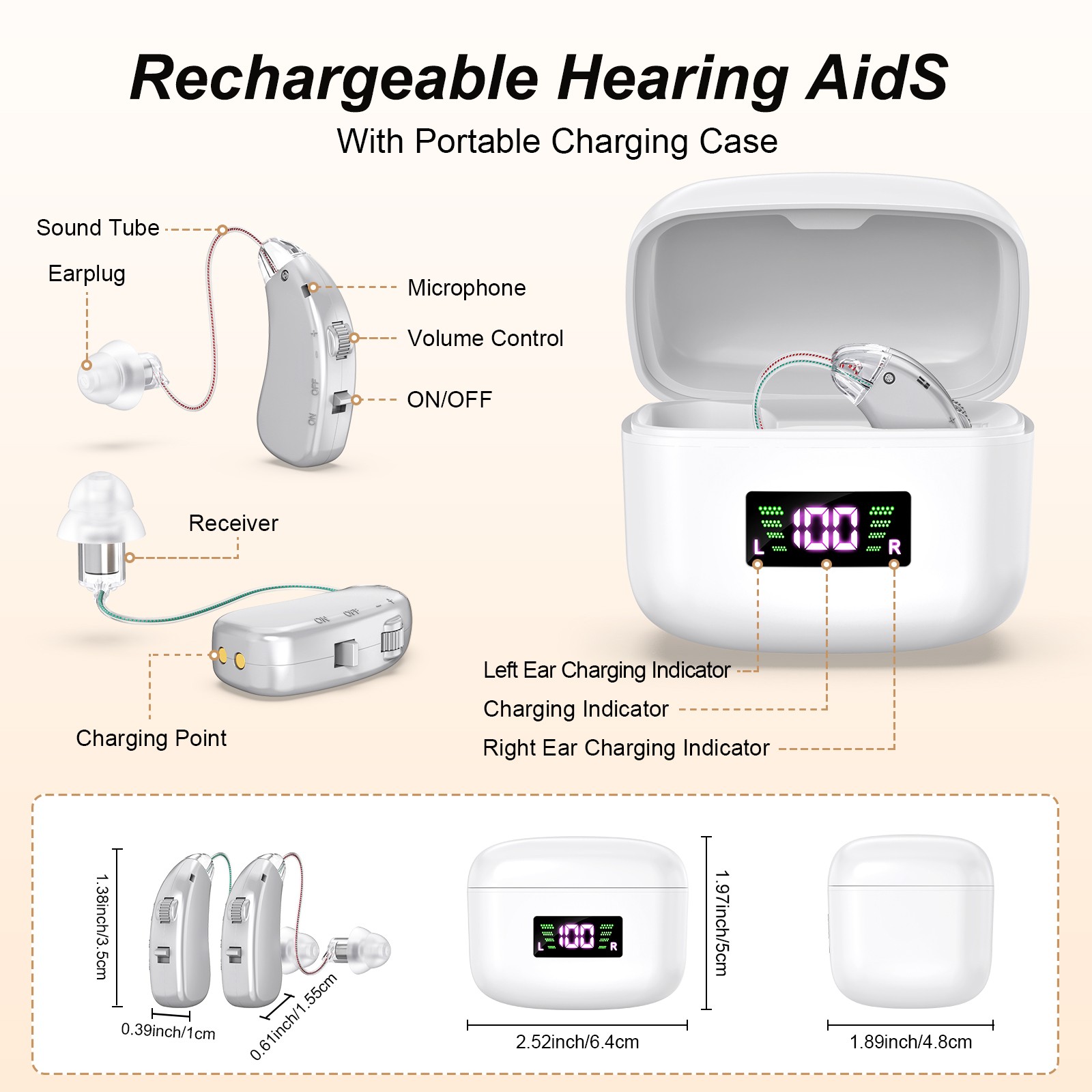 Severe Hearing Loss BTE Digital Rechargeable Hearing Aid Portable Charging Case
