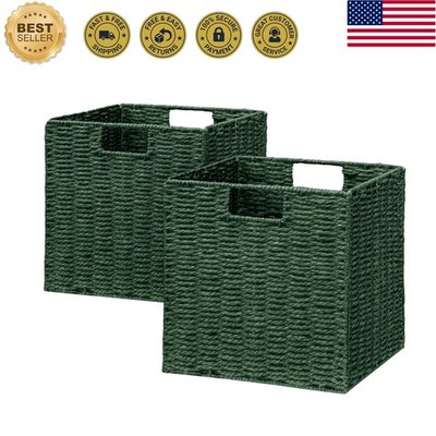 Wicker Storage Basket, Set of 2 Hand-Woven Paper Rope Wicker Baskets, Foldabl...