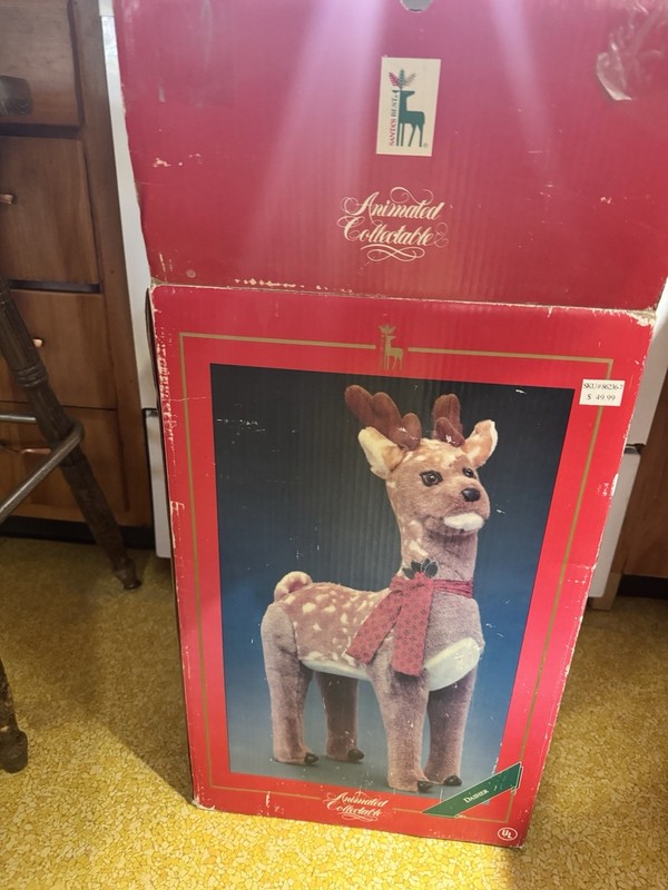 Vintage Animated Collectable Christmas Reindeer Figurine Brown Red Scarf