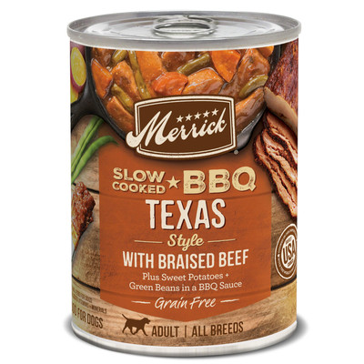 Merrick Grain Free Slow Cooked BBQ Texas Style Beef Canned Dog Food 12 Pack
