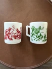 Vintage Hopalong Cassidy Milk Glass Mugs Red Green Hazel Atlas Pair