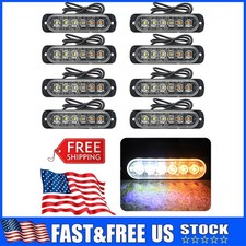 8x Amberwhite Truck Car Led Flashing Hazard Warning Beacon Strobe Light Bar