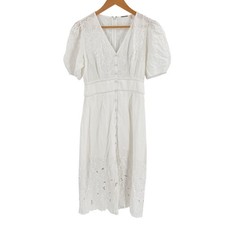 Elie Tahari Eyelet Midi Dress White 4 Boho Cottagecore Embroidery Summer Chic