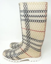 Burberry Rain Boots Women Size 39 Beige Nova Check Plaid Beige Italy Size 8.5 US