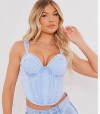 Pretty Little Thing Light Blue Wash Denim Corset NWT - Size 6