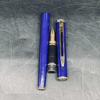 Waterman Executive Blue Laquer Metal Fountain 18k Gold Nib France Needs Ink Read