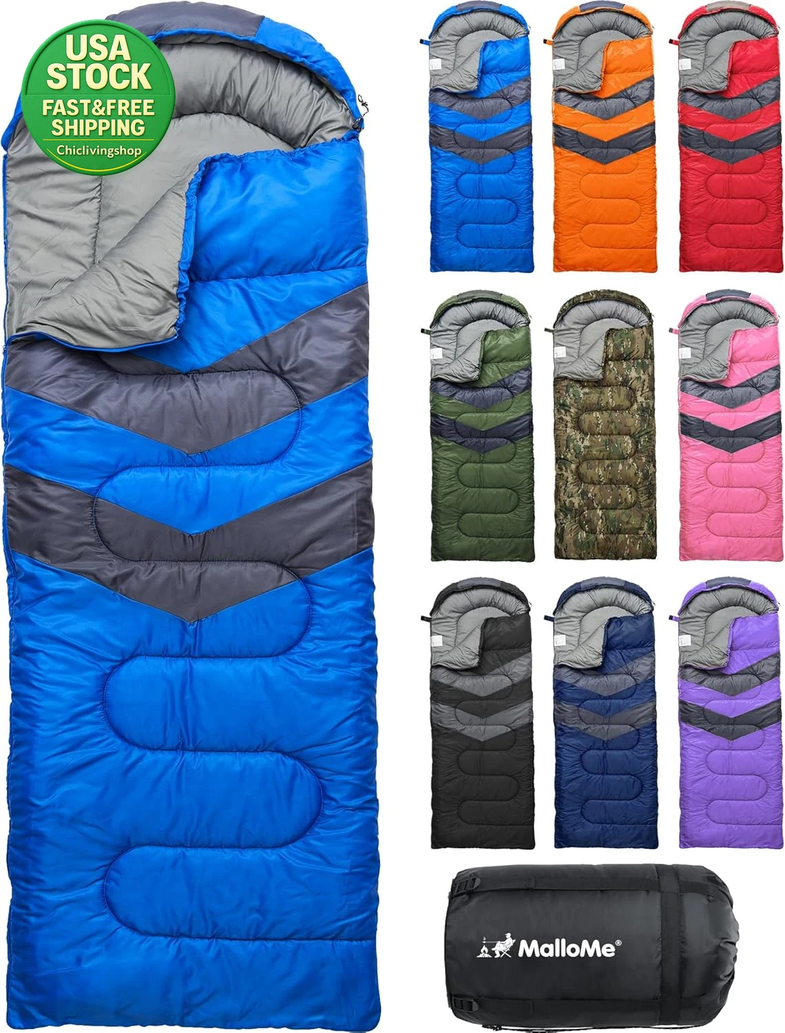 Sleeping Bag Adults 50-77F Lightweight Waterproof Compact Hiking Gear