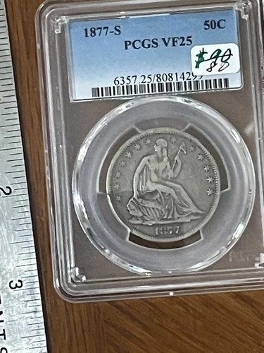 1877 S 25 Cents Seated Liberty Quarter Silver Coin PCGS VF 25
