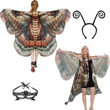 Butterfly Costume for Women Moth Wings Cape Adult with Mask and Headband for Hal