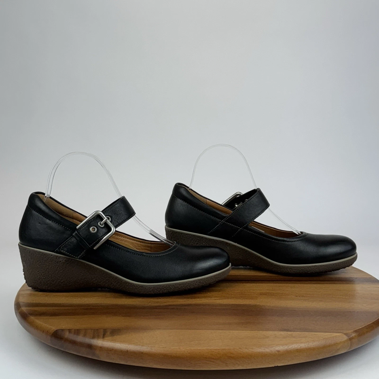 Scarpe donna Ecco nere in pelle casual comode zeppa Mary Jane taglia EU 38 usate in ottime condizioni