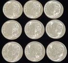 Lot of 9 Gorgeous BU Uncirculated Coins Silver Roosevelt Dimes! 1947 - 1964!