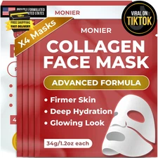 Collagen Face Mask | Bio-Collagen Real Deep Mask, Overnight Sheet Mask for Glass