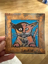 Suret-Canale – Le chat au carré - peinture sur papier scrapbook 14 cm x 14 cm
