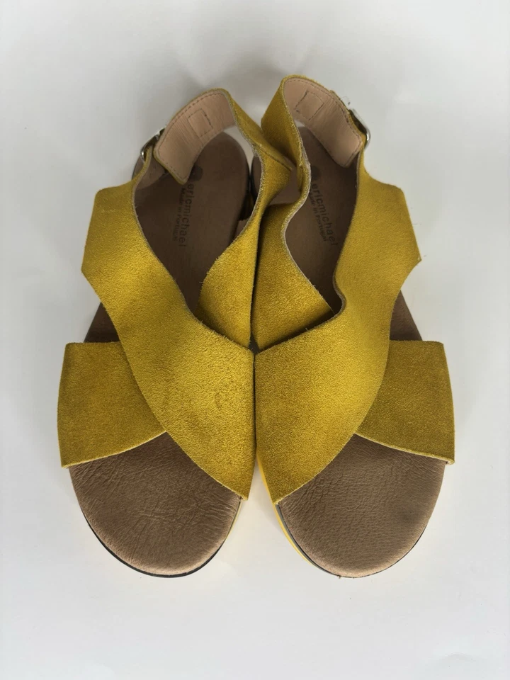 Eric Michael Sandals Sling Back Women Size 37 US 6 Yellow Suede Buckle  - Image 4 of 4