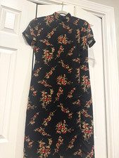 Evan-Picone Women’s Black Floral High Neck Cap Sleeve Sheath Midi Dress 8