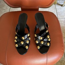 Gucci Babouska Black Studded Open Toe Mules - 37