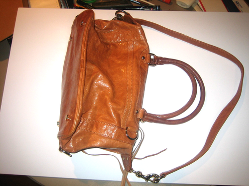 REBECCA MINKOFF CAMEL/BROWN SATCHEL HANDLE + CROSSBODY LEATHER BAG GOLD ZIPPERS - Picture 5 of 10