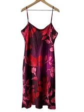 Natori Private Luxuries Purple Pink Red Floral Satin Strapless Midi Gown XL