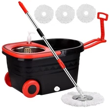 360° Spin Mop and Bucket System with 3 Reusable Microfiber Refill Heads
