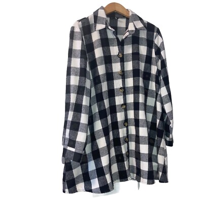 Defacto Women's Turkish Cotton Flannel Shacket Shirt  LARGE Black White EUC