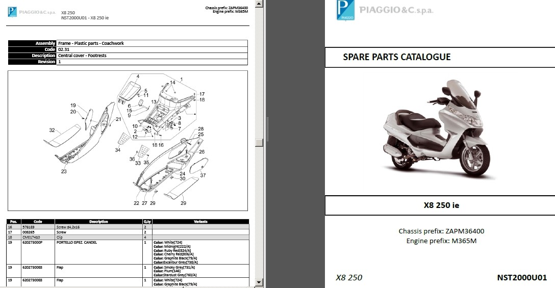 Piaggio X8 250 Service Owner's Parts Manual CD