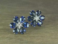 3.5Ct Lab Created Sapphire Diamond Flower Stud Earrings 14K White Gold Finish.