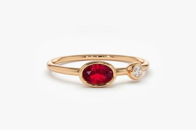 0.41ct Lab-Created Engagement Ring Ruby Two Stone Minimalist Rose Gold Plated