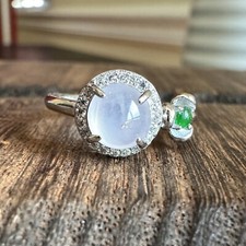 Beautiful Grade A Burma Jadeite Ring S925 Sterling Silver Elegant Floral Design