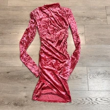 NWT H&M XS Pink Crushed Velvet Velour Circular Mini Body Con Dress Barbiecore