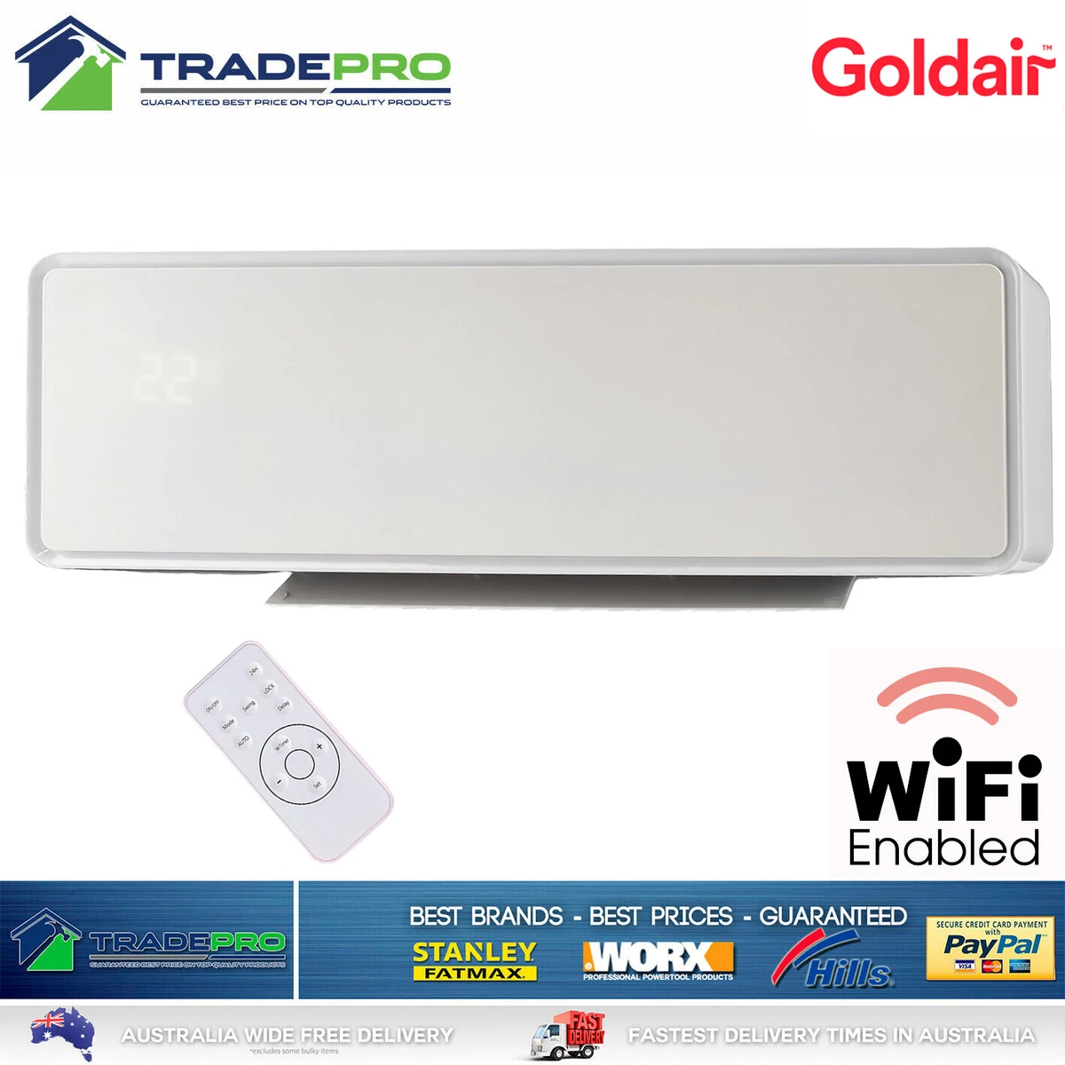 Quality Goldair® Electric Ceramic Wall Fan Heater 2000W Remote Wifi u0026amp;  Thermostat | eBay