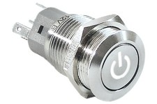 5/8" Silver Stainless Steel Power Switch w/ White LED Latching Button 16mm 12V