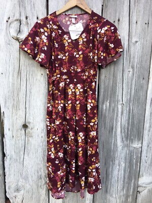 Burgundy Floral Print Short Sleeve Woven Maternity Dress - Isabel Maternity  XS | eBay